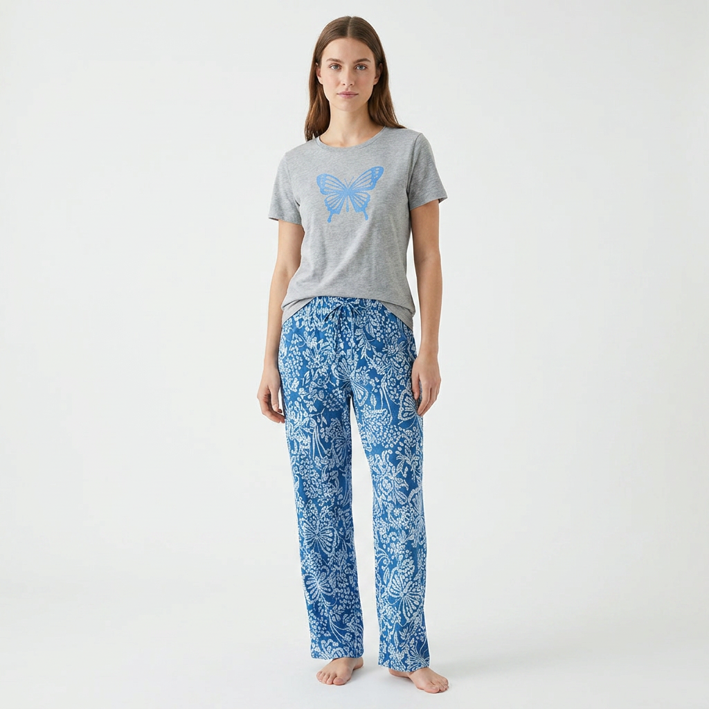 Belleza Lingerie Crew Neck C/Jersey Pajama Set 0111-Multi