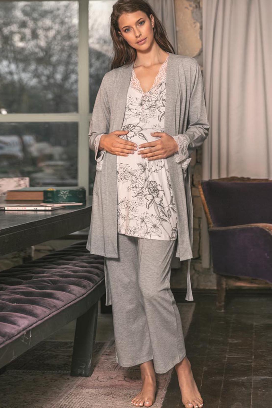 ANIL 3 Pieces Nursing Pajama Suit With Robe - 5543