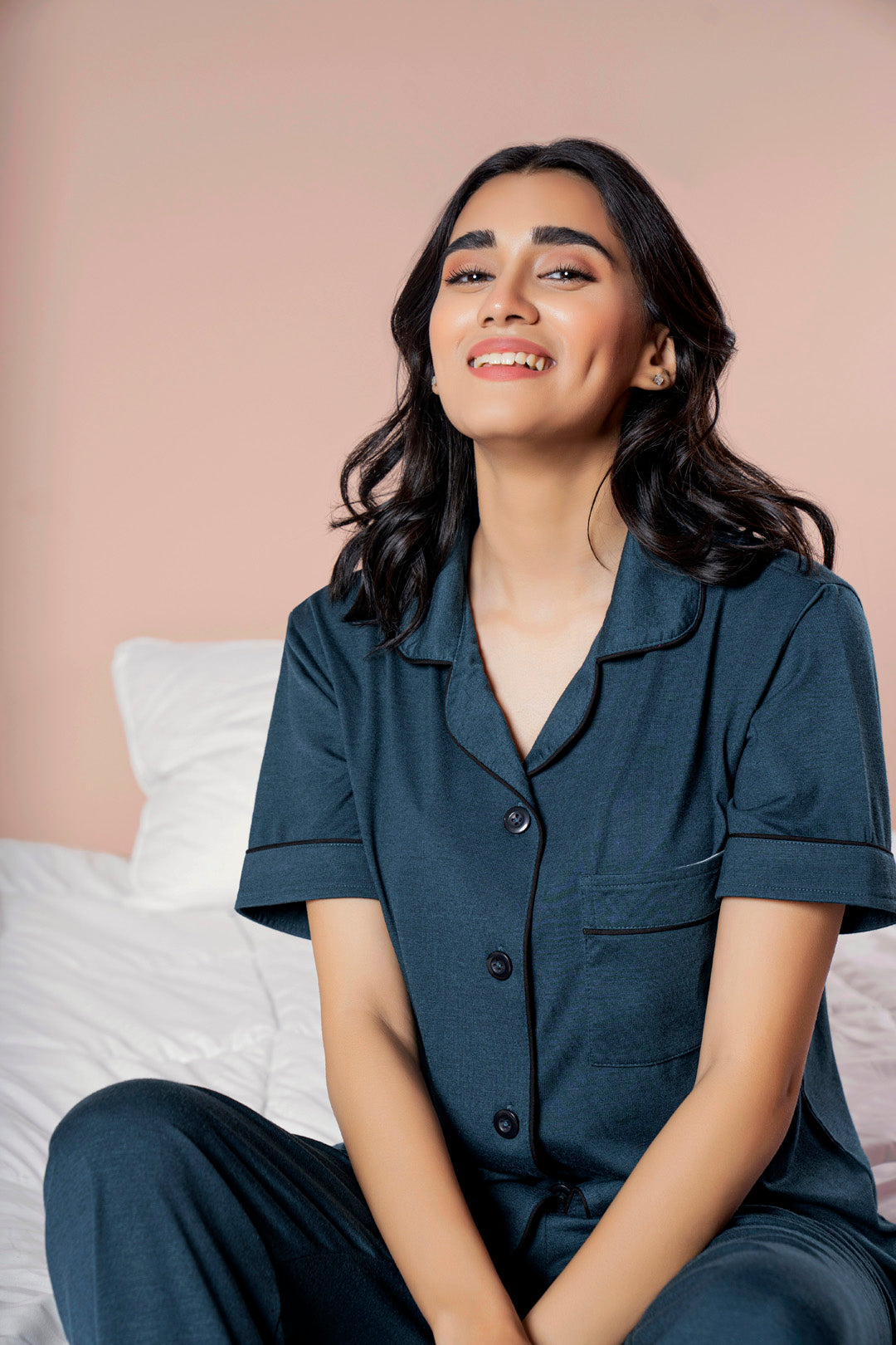 PV Plain With Contrast Piping Pajama Suit - PJS002