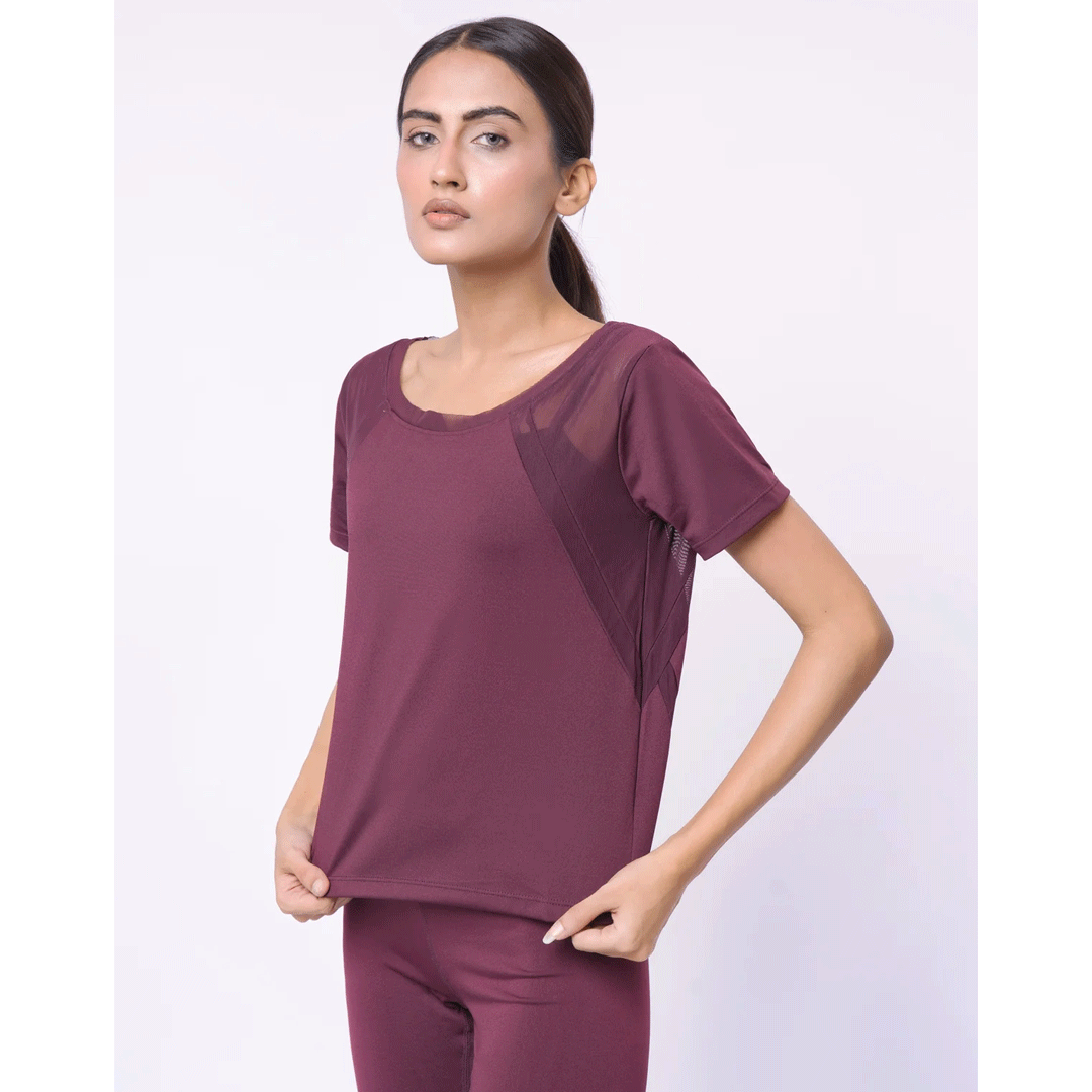 Belleza Lingerie Mesh Tees Maroon - UT10