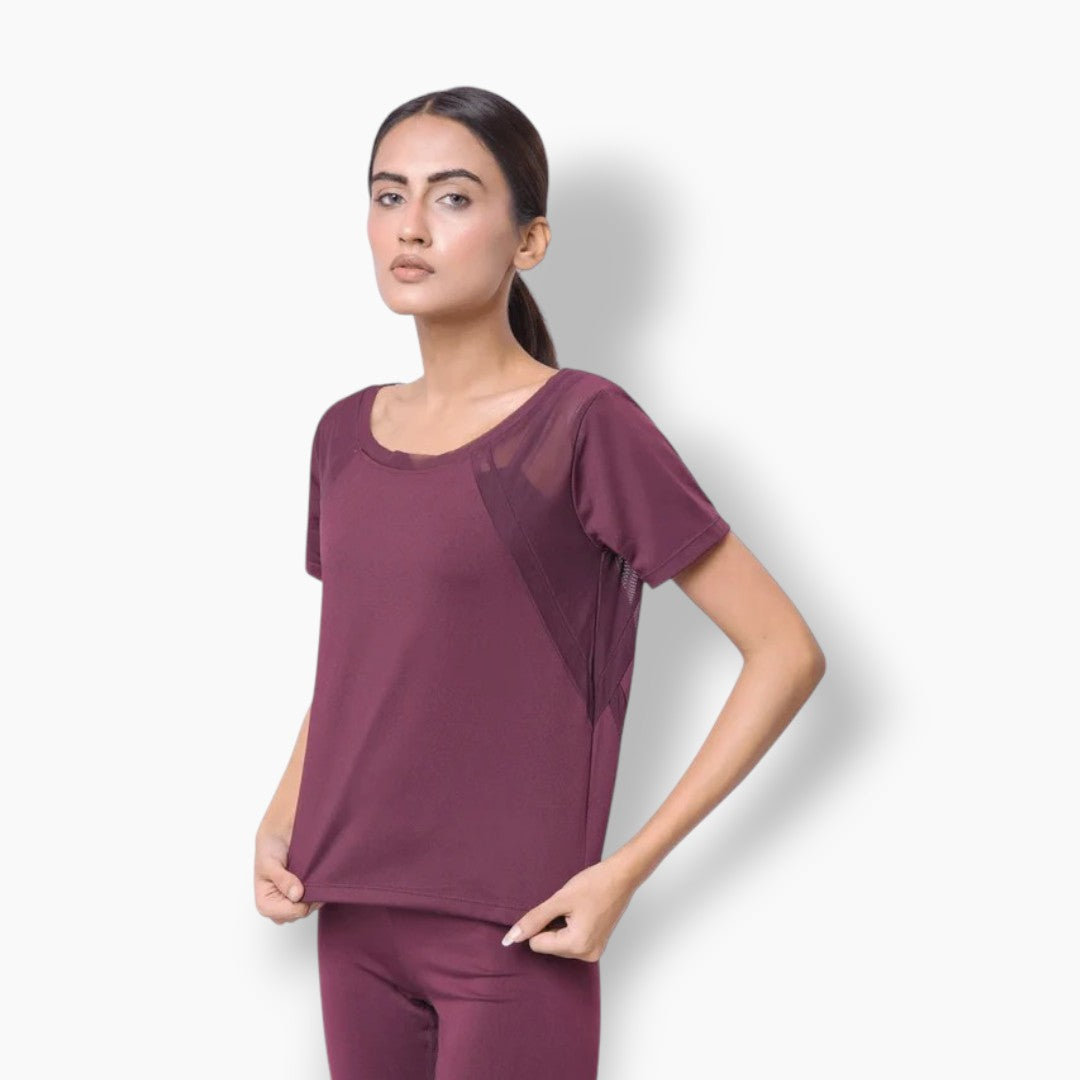 Belleza Lingerie Mesh Tees Maroon - UT10