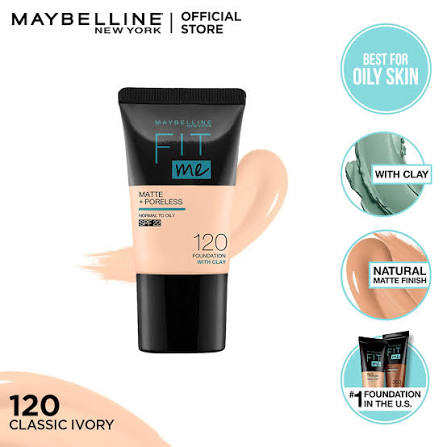 Maybelline Fit Me Matte Poreless Foundation Tube 18ml - 120 Classic Ivory