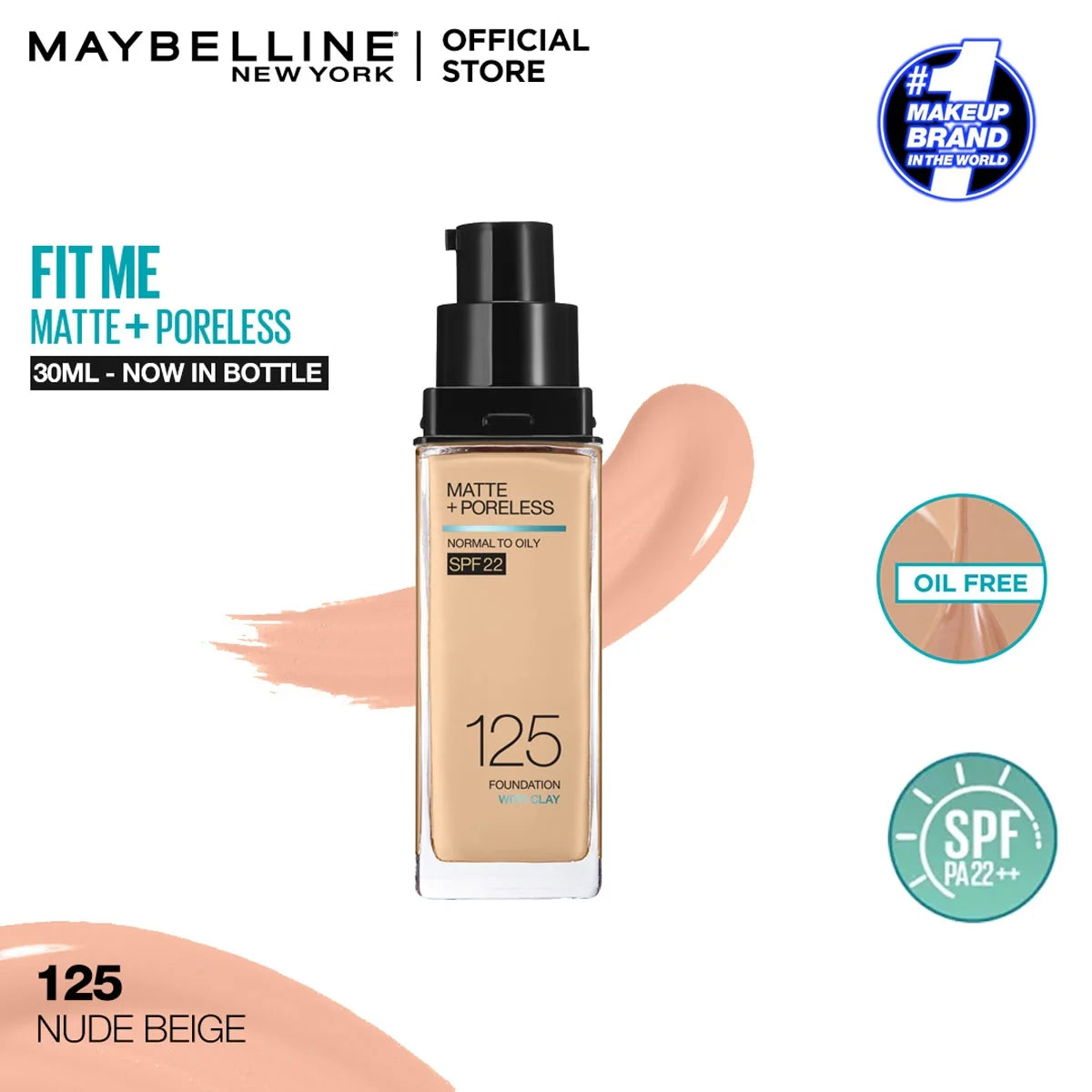 Maybelline Fit Me Dewy SPF23 Mat Pore Foundation - 125 Nude Beige