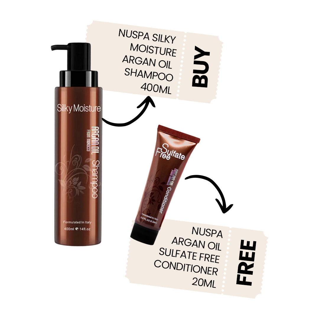 Buy Nuspa Silky Moisture Argan Oil Shampoo 400ml | Get Free - Nuspa Argan Oil Sulfate Free Conditioner 20ml