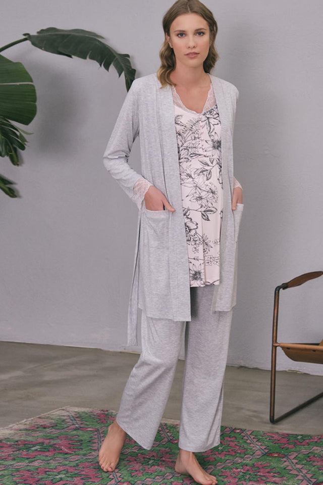 3 Pieces Nursing Pajama Suit With Robe - (MAN5543) RIOS