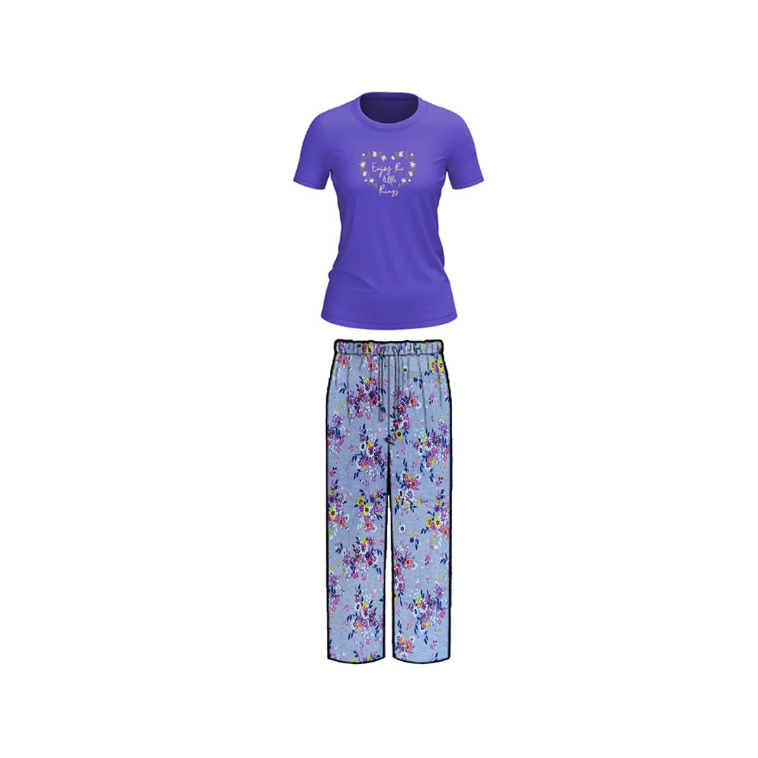 Belleza Lingerie  Crew Neck C/Jersey Pajama Set  0098-Multi