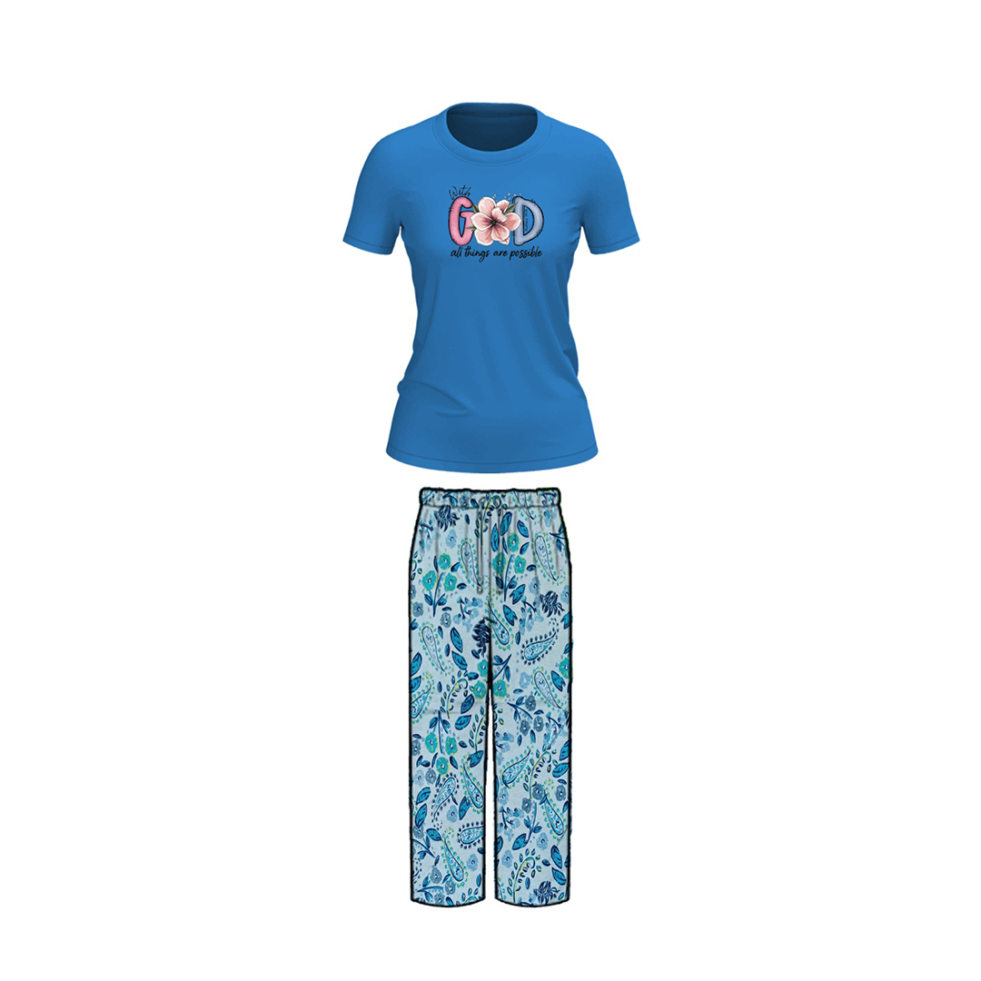 Belleza Lingerie Crew Neck C/Jersey Pajama Set  0107-Multi