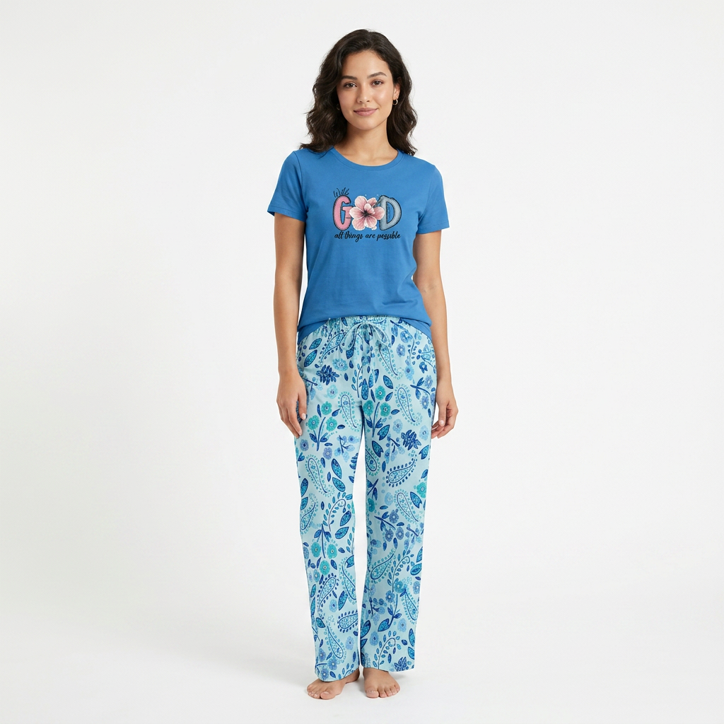 Belleza Lingerie Crew Neck C/Jersey Pajama Set  0107-Multi