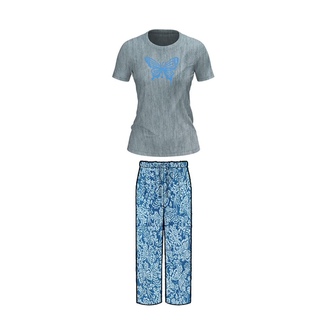 Belleza Lingerie Crew Neck C/Jersey Pajama Set  0111-Multi