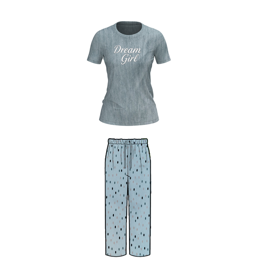 Belleza Lingerie Crew Neck C/Jersey Pajama Set  0114-Multi