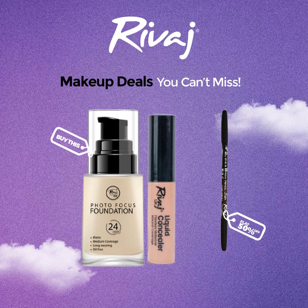 Buy Rivaj Liquid Concealer 03 & Photo Focus Foundation 03 | Get FREE Rivaj Eyebrow Pencil!