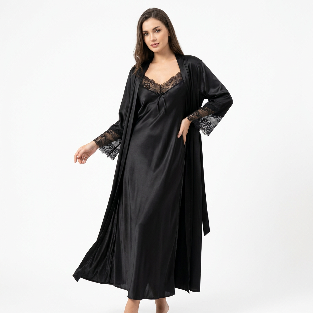 SARI NIGHTY LONG W/GOWN 50D-4467 BLACK 2XL
