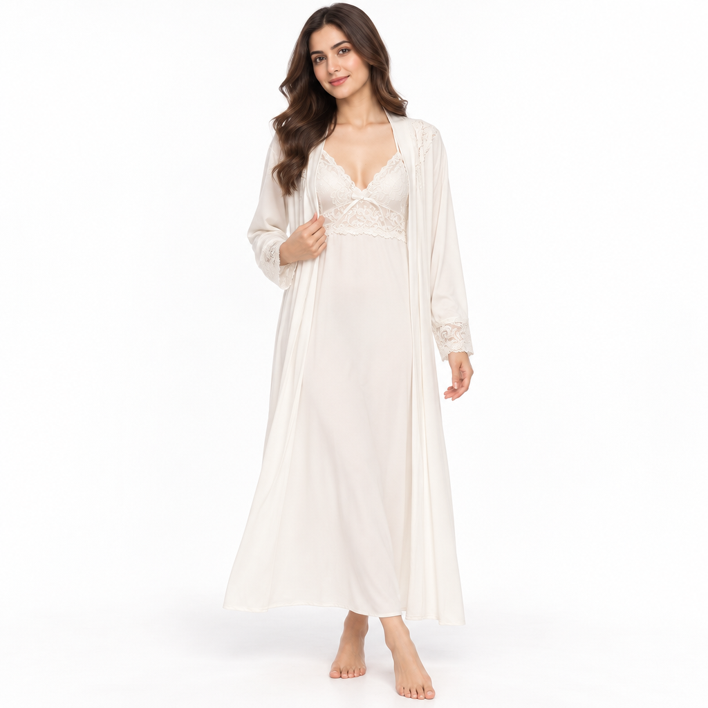 SARI NIGHTY LONG W/GOWN 50D-4521 WHITE L