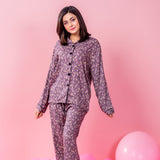 Belleza Lingerie Purple Printed Woven Full Sleeve Night Suit