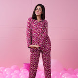 Belleza Lingerie Red Printed Woven Full Sleeve Night Suit