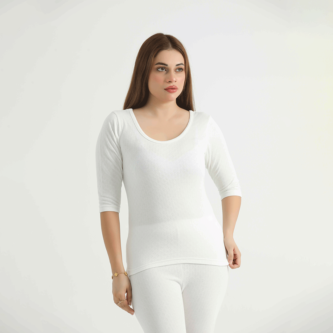 Belleza Lingerie Thermal Sleeve Shirt-White