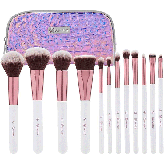 BH Cosmetic Multi Fish Skin Zipper Pouch Makeup Brushes Set (Pack of 12)
