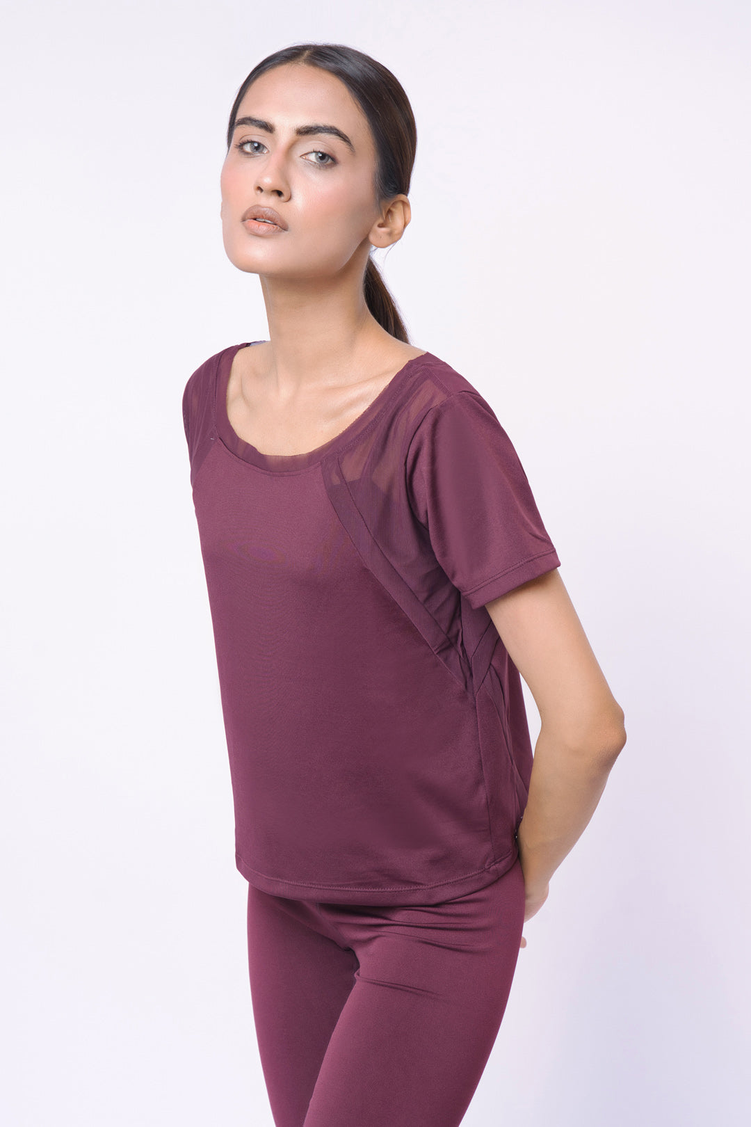 Belleza Lingerie Mesh Tees Maroon - UT10