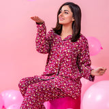 Belleza Lingerie Red Printed Woven Full Sleeve Night Suit