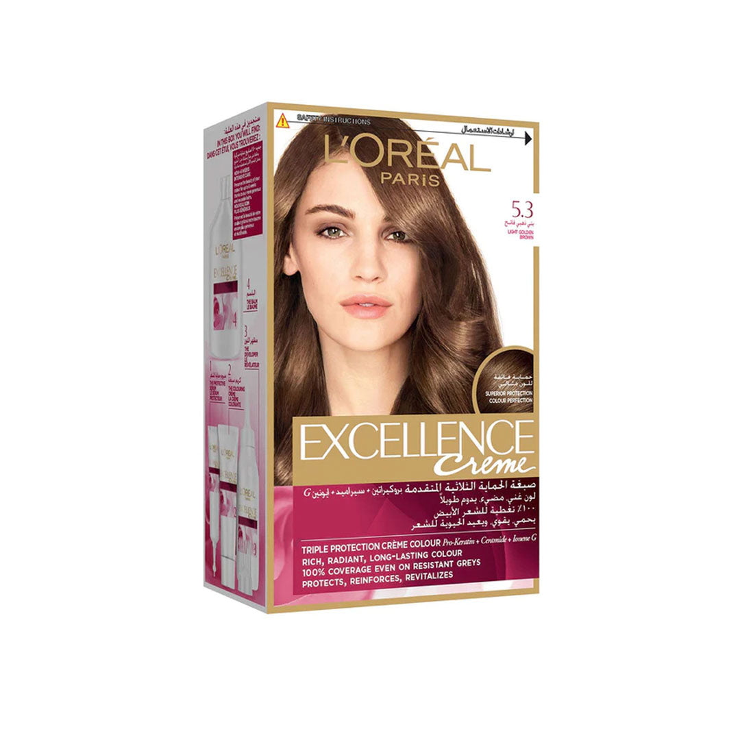 Loreal Excellence Creme Hair Color - 5.3 Light Golden Brown – RIOS