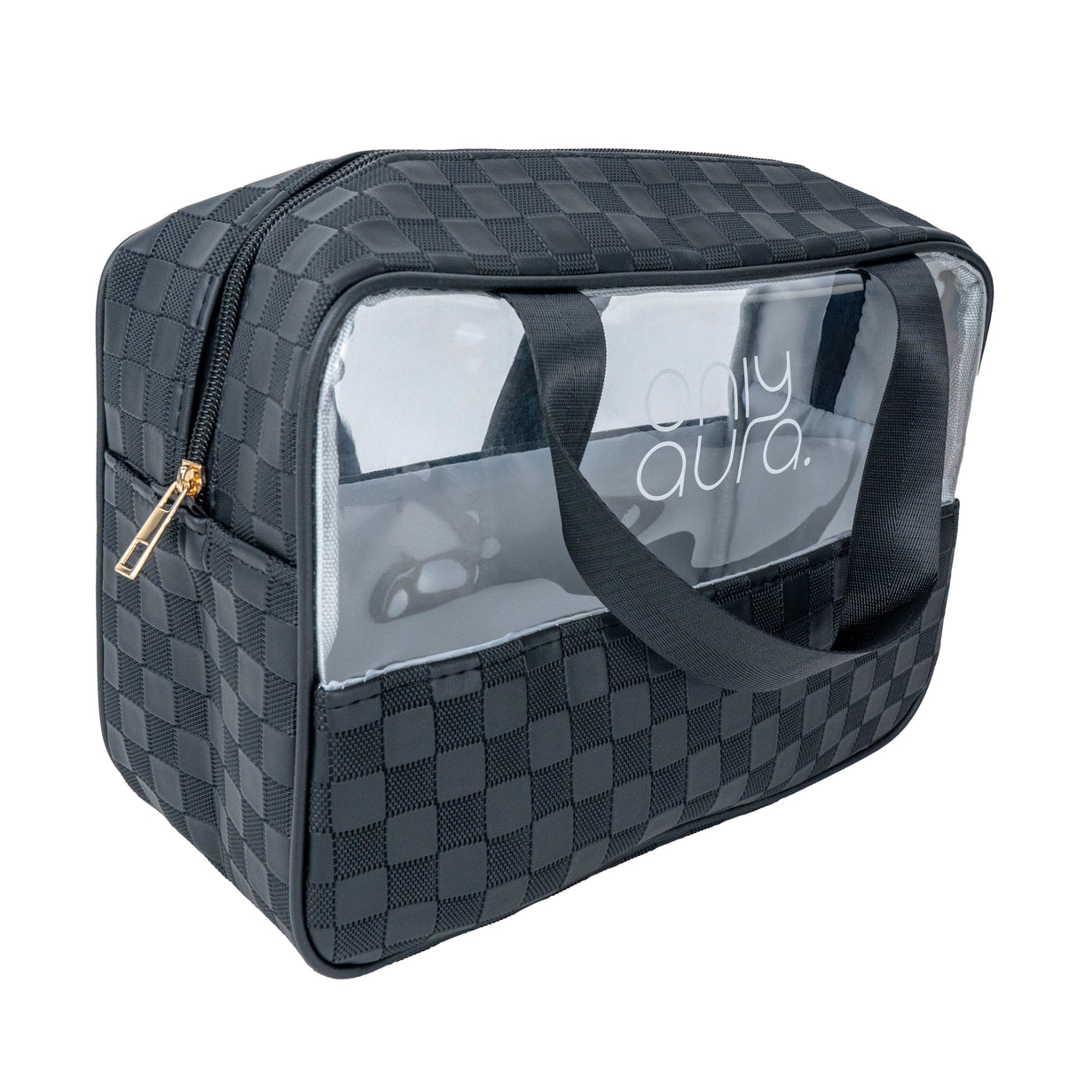 ONLYAURA COSMETIC BAG  5003-323# BLACK PU+PVC MATERIAL