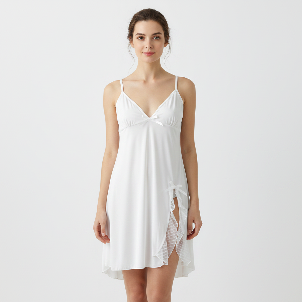 SARI NIGHTY SINGLE MIDI W/GOWN LNG5-4356 WHITE M