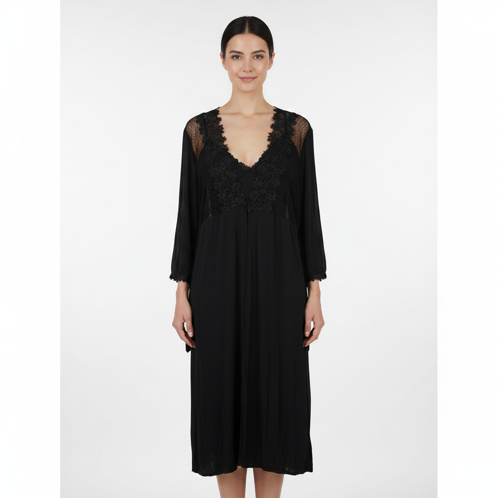 SARI NIGHTY SINGLE MIDI W/GOWN LNG5-4358 BLACK M