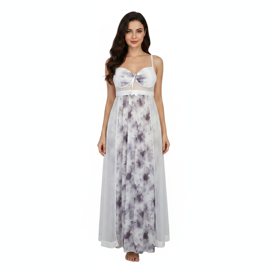 SARI NIGHTY 2-PC SET NIGHTDRESS LNG5-4434 WHITE FREE