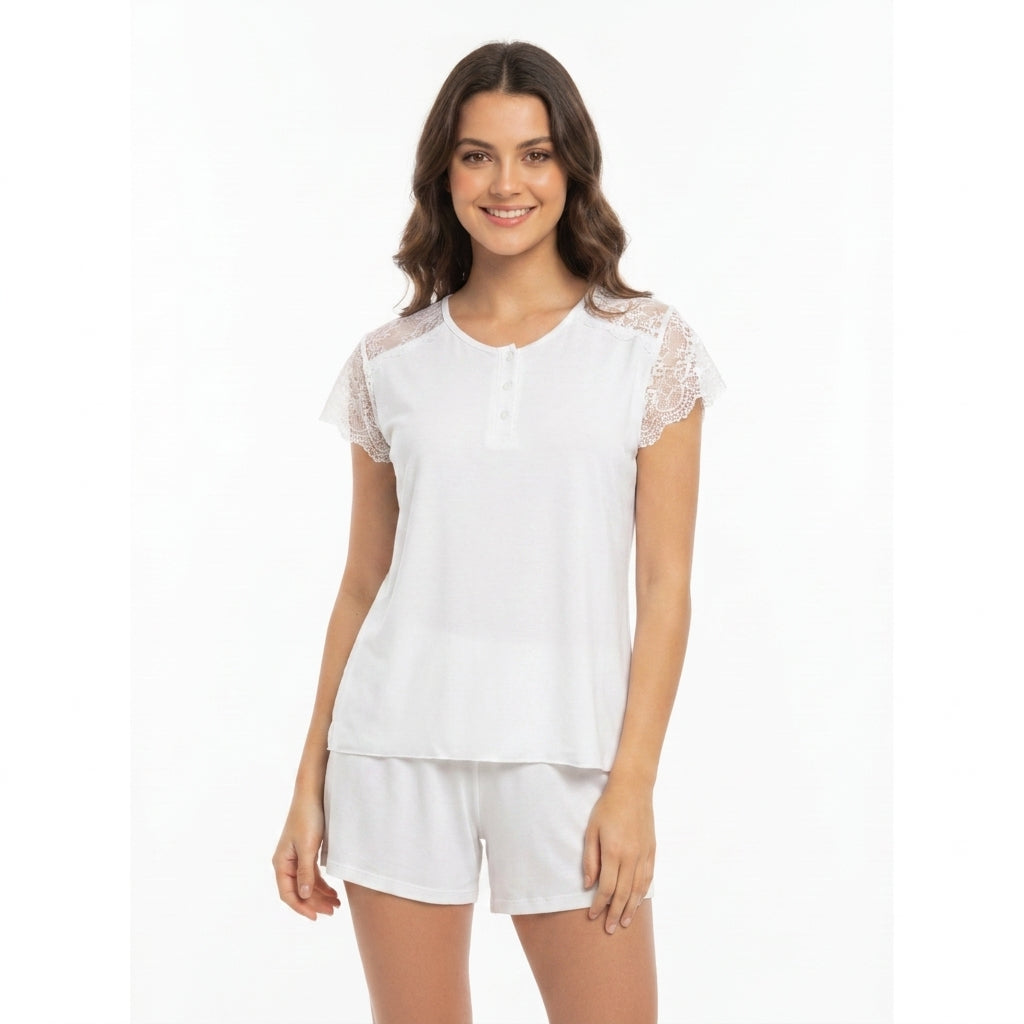 SARI NIGHTY 2-PC SET NIGHTDRESS LNG5-4383 WHITE L