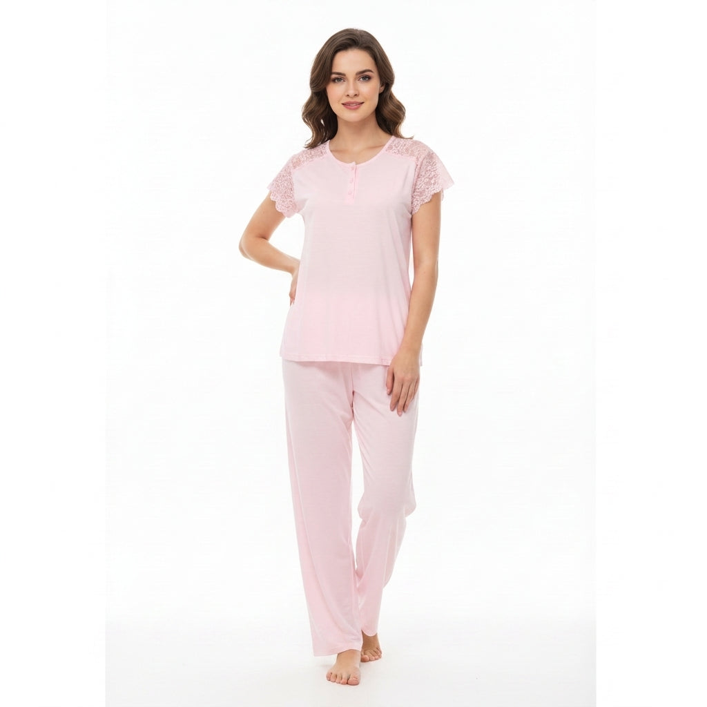 SARI NIGHTY 2-PC SET NIGHTDRESS LNG5-4384 PINK FREE