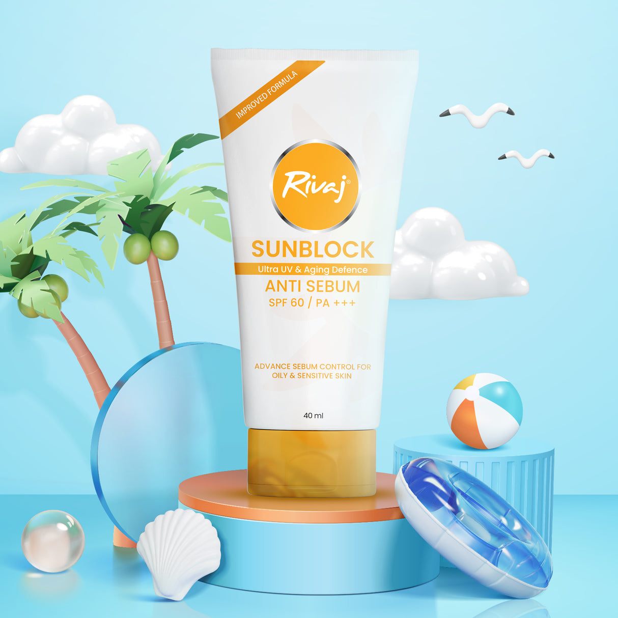 Rivaj SPF60 Anti-Sebum Sunblock (40ml)