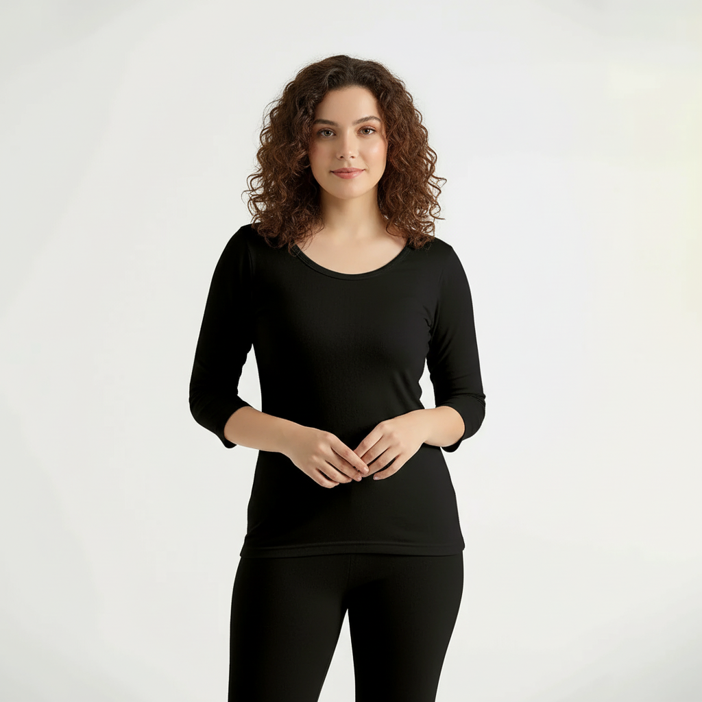 Belleza Lingerie Thermal Sleeve Shirt - Black