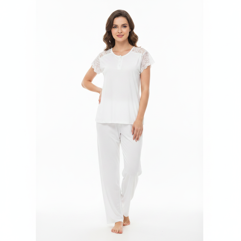 SARI NIGHTY 2-PC SET NIGHTDRESS LNG5-4384 WHITE L