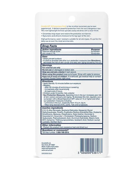 Cerave SPF50 Sunscreen Stick 0.47Oz