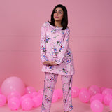 Belleza Lingerie Baby Pink Printed Woven Full Sleeve Night Suit