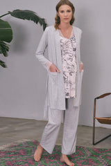 3 Pieces Nursing Pajama Suit With Robe - (MAN5543) RIOS