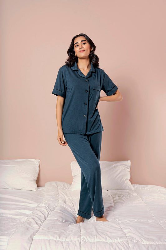 Belleza Lingerie PV Plain with Contrast Piping Pajama Suit