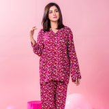 Belleza Lingerie Red Printed Woven Full Sleeve Night Suit