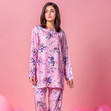 Belleza Lingerie Baby Pink Printed Woven Full Sleeve Night Suit